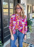 Lizzy Groovy Magenta Multi Wrinkle Free Top | Dear Scarlett - Casual Top - Jimberly's Boutique - Olive Branch - Mississippi