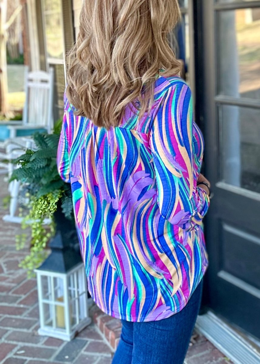 Lizzy Lavender Brush Strokes Wrinkle Free Top | Dear Scarlett - Casual Top - Jimberly's Boutique - Olive Branch - Mississippi