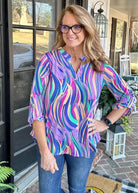 Lizzy Lavender Brush Strokes Wrinkle Free Top | Dear Scarlett - Casual Top - Jimberly's Boutique - Olive Branch - Mississippi