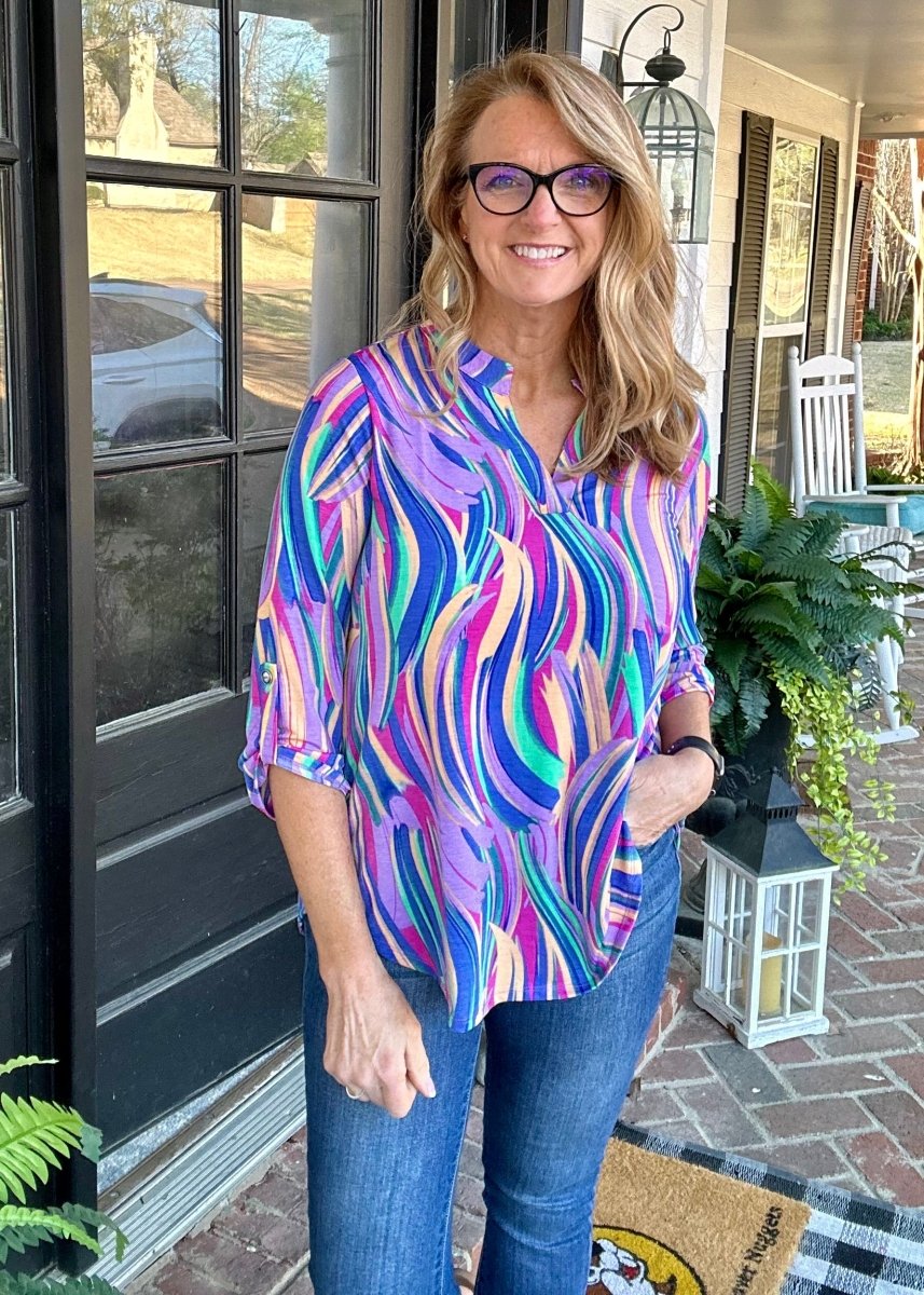 Lizzy Lavender Brush Strokes Wrinkle Free Top | Dear Scarlett - Casual Top - Jimberly's Boutique - Olive Branch - Mississippi