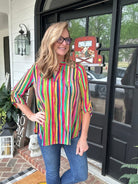 Lizzy Multi Stripe Jewel Tone Wrinkle Free Top | Dear Scarlett - Casual Top - Jimberly's Boutique - Olive Branch - Mississippi