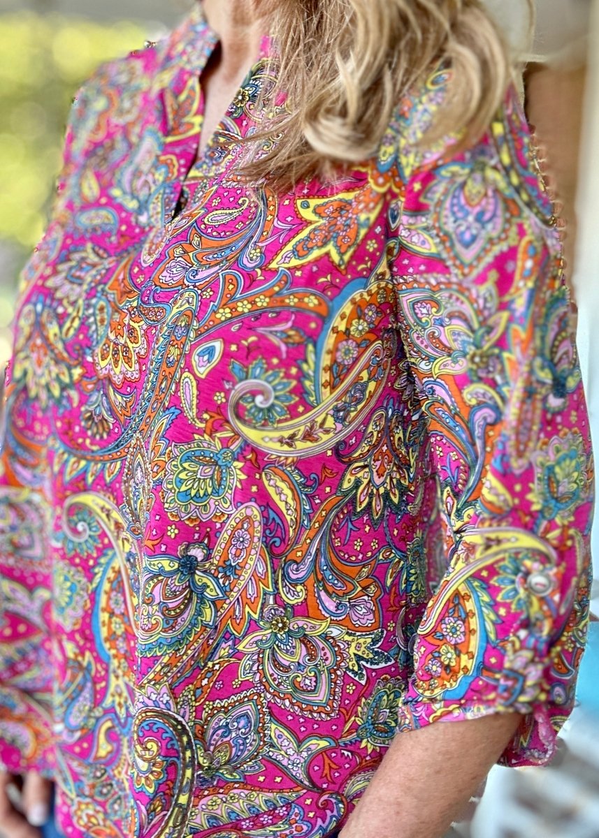 Lizzy Pink Multi Paisley Top | Dear Scarlett (S - 3X) - Casual Top - Jimberly's Boutique - Olive Branch - Mississippi