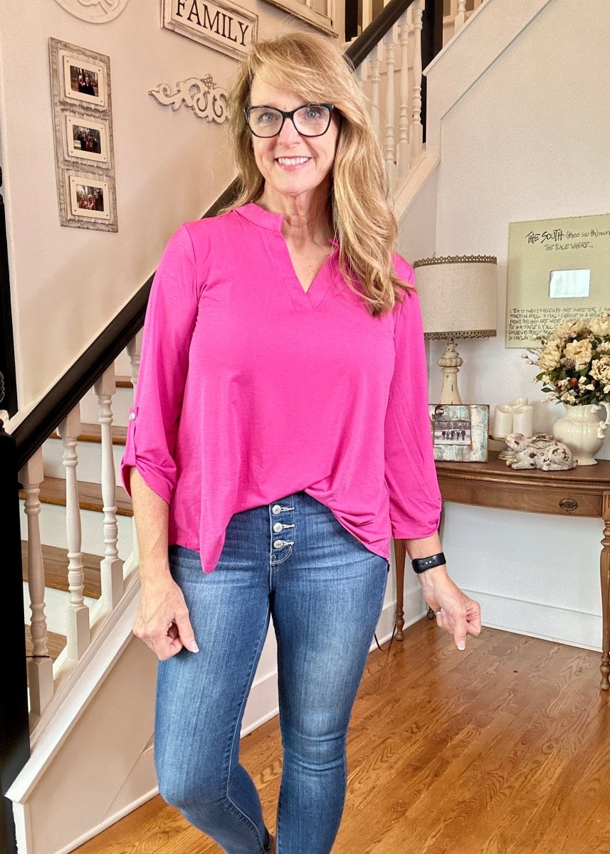 Lizzy Solid Top - Magenta | Dear Scarlett - Dear Scarlett Wrinkle Free Top - Jimberly's Boutique - Olive Branch - Mississippi