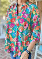 Lizzy Teal Multi Floral Top | Dear Scarlett - Casual Top - Jimberly's Boutique - Olive Branch - Mississippi