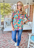 Lizzy Teal Multi Floral Top | Dear Scarlett - Casual Top - Jimberly's Boutique - Olive Branch - Mississippi