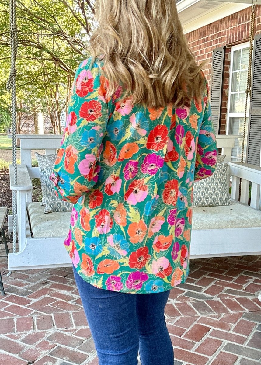 Lizzy Teal Multi Floral Top | Dear Scarlett - Casual Top - Jimberly's Boutique - Olive Branch - Mississippi