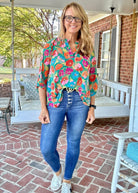 Lizzy Teal Multi Floral Top | Dear Scarlett - Casual Top - Jimberly's Boutique - Olive Branch - Mississippi