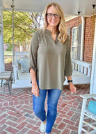 Lizzy Wrinkle Free Top - Olive | Dear Scarlett - Casual Top - Jimberly's Boutique - Olive Branch - Mississippi