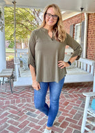 Lizzy Wrinkle Free Top - Olive | Dear Scarlett - Casual Top - Jimberly's Boutique - Olive Branch - Mississippi