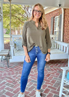 Lizzy Wrinkle Free Top - Olive | Dear Scarlett - Casual Top - Jimberly's Boutique - Olive Branch - Mississippi