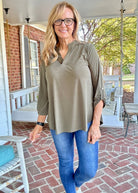 Lizzy Wrinkle Free Top - Olive | Dear Scarlett - Casual Top - Jimberly's Boutique - Olive Branch - Mississippi