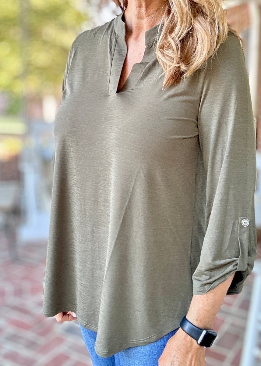 Lizzy Wrinkle Free Top - Olive | Dear Scarlett - Casual Top - Jimberly's Boutique - Olive Branch - Mississippi