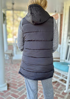 Long Hooded Puffer Vest - Black - Puffer vest - Jimberly's Boutique - Olive Branch - Mississippi