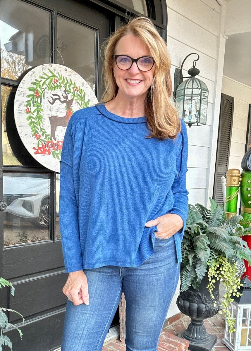 Lori Ribbed Hi Low Sweater - Lt Navy - Casual Top - Jimberly's Boutique - Olive Branch - Mississippi