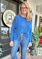 Lori Ribbed Hi Low Sweater - Lt Navy - Casual Top - Jimberly's Boutique - Olive Branch - Mississippi