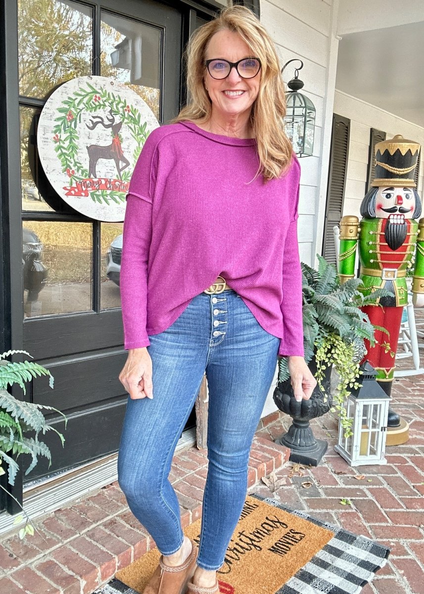 Lori Ribbed Hi Low Sweater - Lt Plum - Casual Top - Jimberly's Boutique - Olive Branch - Mississippi