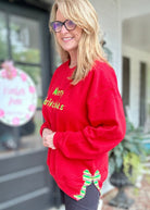 Merry Grinchmas Side Bow Embroidered Sweatshirt - Sweatshirt - Jimberly's Boutique - Olive Branch - Mississippi