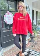 Merry Grinchmas Side Bow Embroidered Sweatshirt - Sweatshirt - Jimberly's Boutique - Olive Branch - Mississippi