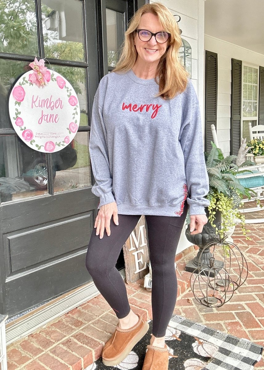 Merry Puffy Side Bow Embroidered Sweatshirt - Sweatshirt - Jimberly's Boutique - Olive Branch - Mississippi