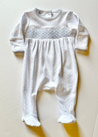 Mini Dots Smocked Footie - Blue | Magnolia Baby - baby gown - Jimberly's Boutique - Olive Branch - Mississippi