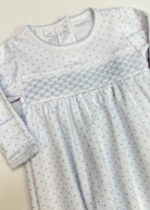 Mini Dots Smocked Gown - Blue | Magnolia Baby - baby gown - Jimberly's Boutique - Olive Branch - Mississippi