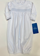 Mini Dots Smocked Gown - Blue | Magnolia Baby - baby gown - Jimberly's Boutique - Olive Branch - Mississippi