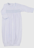 Mini Dots Smocked Gown - Blue | Magnolia Baby - baby gown - Jimberly's Boutique - Olive Branch - Mississippi