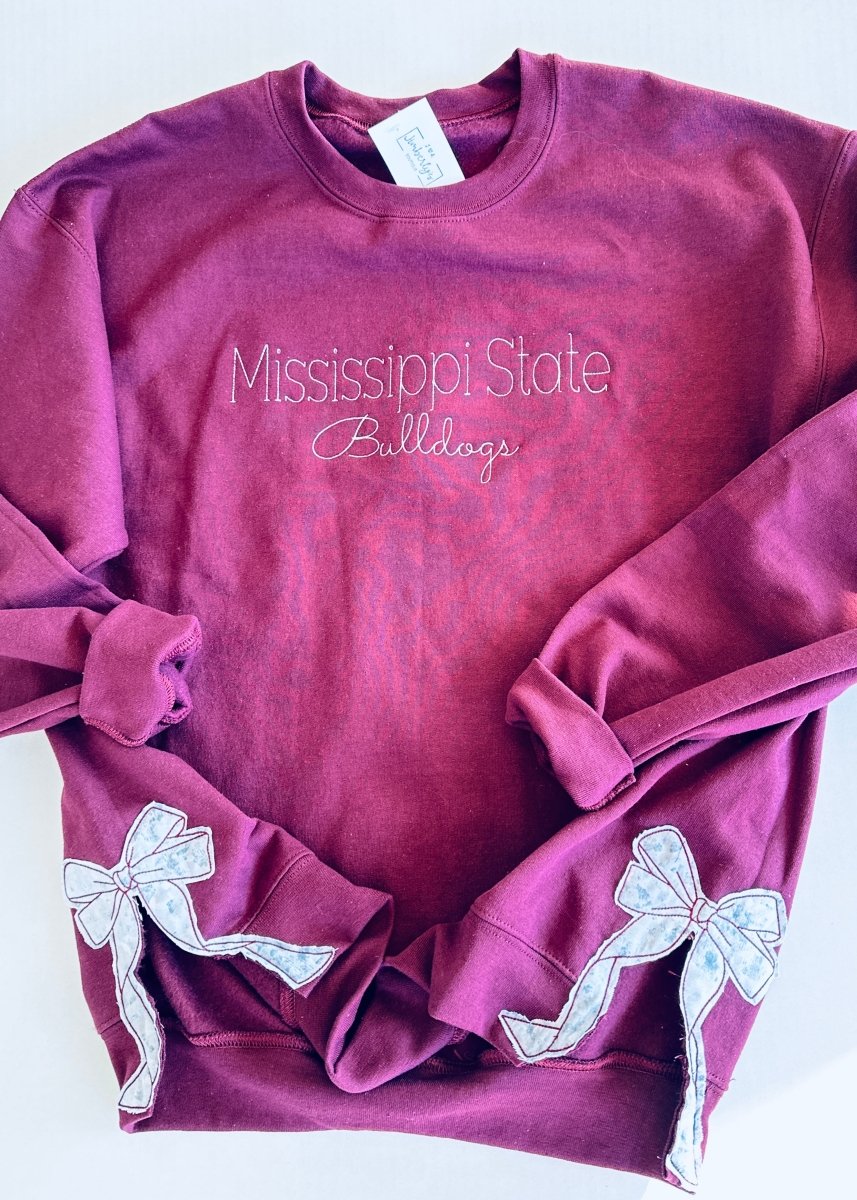 Mississippi State Bulldogs Side Bow Embroidered Sweatshirt - Sweatshirt - Jimberly's Boutique - Olive Branch - Mississippi