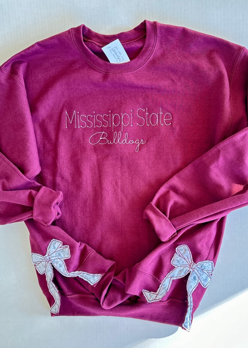 Mississippi State Bulldogs Side Bow Embroidered Sweatshirt - Sweatshirt - Jimberly's Boutique - Olive Branch - Mississippi