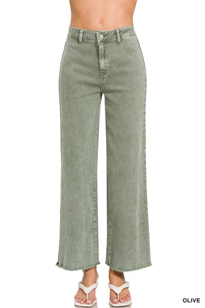 Mobile Acid Wash Straight Wide Pants - Olive - Jimberly's Boutique - Olive Branch - Mississippi