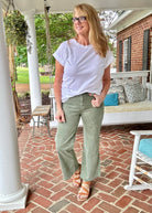 Mobile Acid Wash Straight Wide Pants - Olive - Jimberly's Boutique - Olive Branch - Mississippi