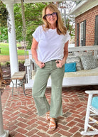 Mobile Acid Wash Straight Wide Pants - Olive - Jimberly's Boutique - Olive Branch - Mississippi