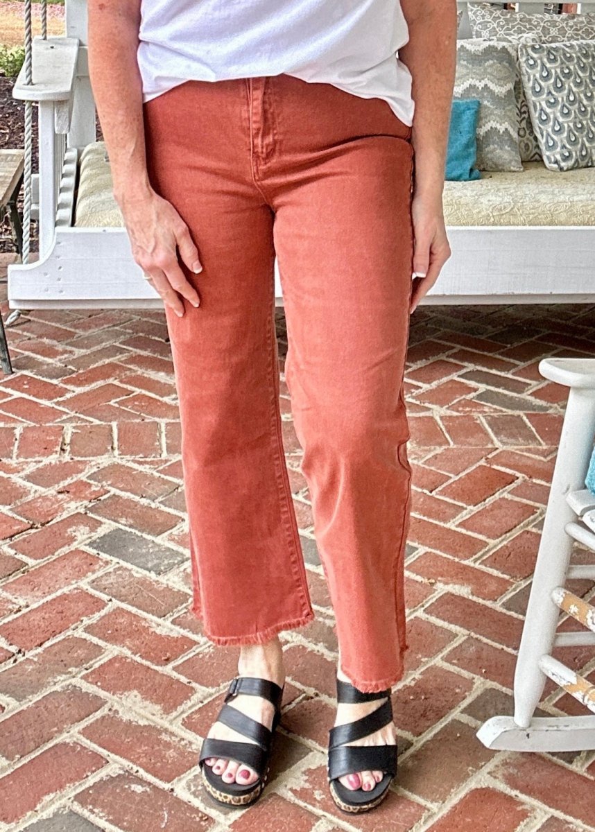 Mobile Acid Wash Straight Wide Pants - Rust - Jimberly's Boutique - Olive Branch - Mississippi