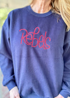 Navy Rebels Embroidered Reversed Crewneck Sweatshirt with Glitter Side Bows - Jimberly's Boutique - Olive Branch - Mississippi