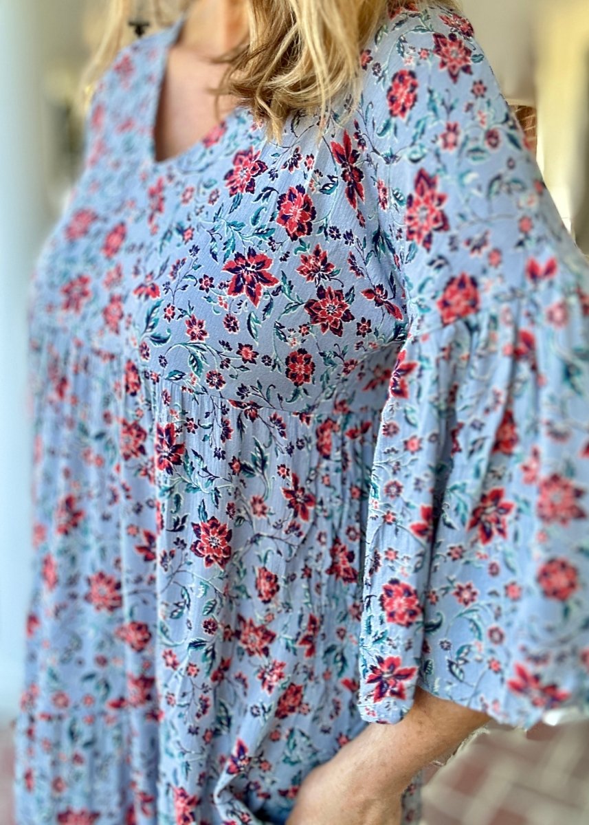 Now Or Never Floral Print Dress - Blue Grey | Easel - Maxi Dress - Jimberly's Boutique - Olive Branch - Mississippi