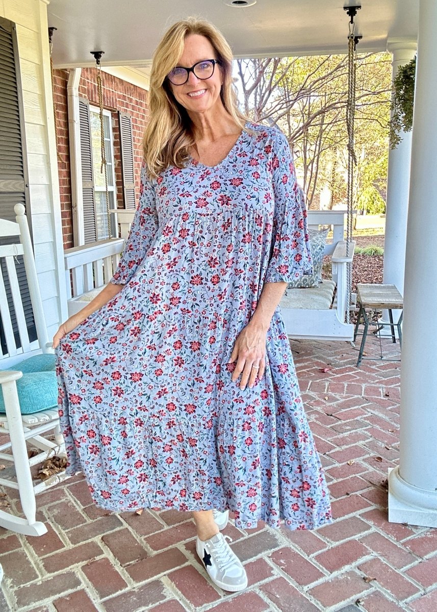 Now Or Never Floral Print Dress - Blue Grey | Easel - Maxi Dress - Jimberly's Boutique - Olive Branch - Mississippi