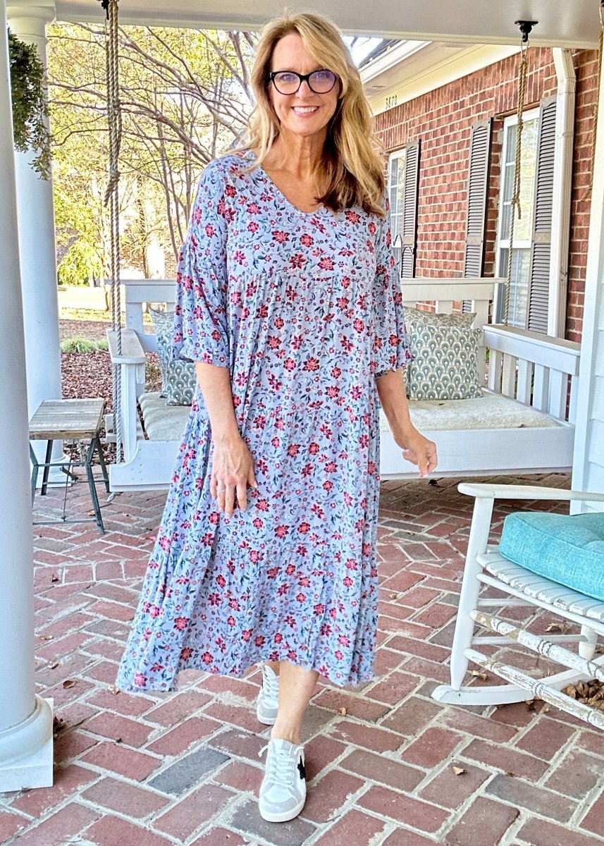 Now Or Never Floral Print Dress - Blue Grey | Easel - Maxi Dress - Jimberly's Boutique - Olive Branch - Mississippi