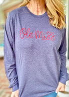 Ole Miss Navy Embroidered Bella Canvas LS Tee - Graphic Long Sleeve - Jimberly's Boutique - Olive Branch - Mississippi