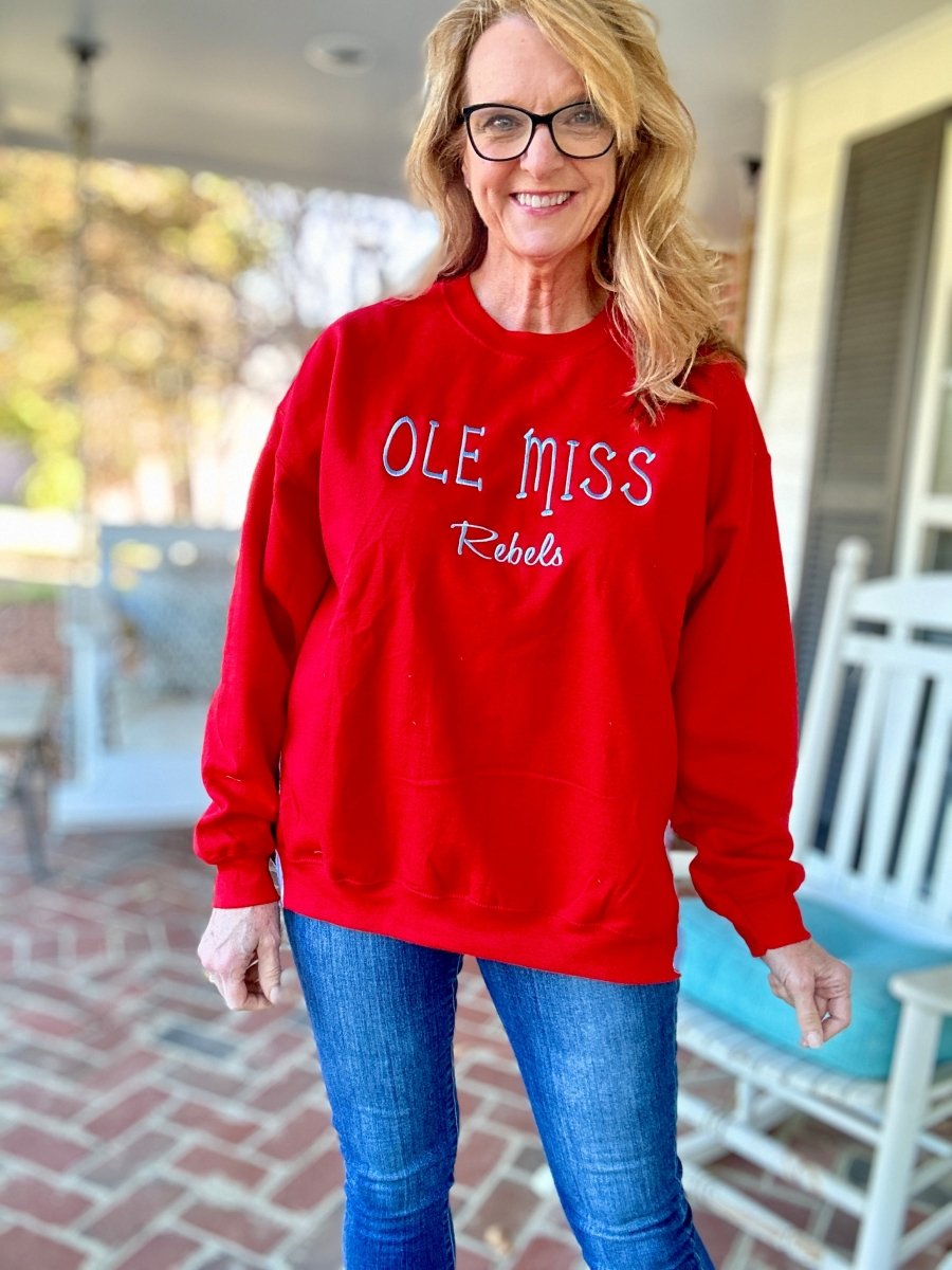 Ole Miss Rebels Side Bow Embroidered Sweatshirt - Sweatshirt - Jimberly's Boutique - Olive Branch - Mississippi