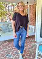 Ollie Mae Corded V Neck Top - Black - Jimberly's Boutique - Olive Branch - Mississippi