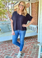 Ollie Mae Corded V Neck Top - Black - Jimberly's Boutique - Olive Branch - Mississippi