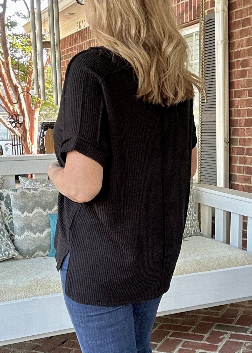 Ollie Mae Corded V Neck Top - Black - Jimberly's Boutique - Olive Branch - Mississippi