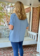 Ollie Mae Corded V Neck Top - Dusty Blue - Jimberly's Boutique - Olive Branch - Mississippi