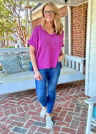 Ollie Mae Corded V Neck Top - Plum - Casual Top - Jimberly's Boutique - Olive Branch - Mississippi