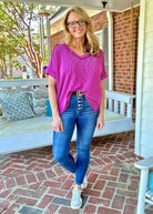 Ollie Mae Corded V Neck Top - Plum - Casual Top - Jimberly's Boutique - Olive Branch - Mississippi