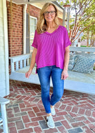 Ollie Mae Corded V Neck Top - Plum - Casual Top - Jimberly's Boutique - Olive Branch - Mississippi