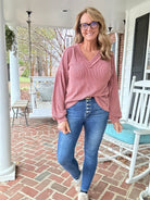 Otto Ribbed V Neck Top - Cedar Wood - Jimberly's Boutique - Olive Branch - Mississippi