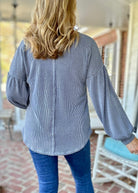 Otto Ribbed V Neck Top - Denim - Casual Top - Jimberly's Boutique - Olive Branch - Mississippi