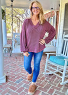 Otto Ribbed V Neck Top - Wine - Jimberly's Boutique - Olive Branch - Mississippi