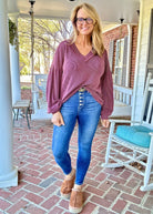 Otto Ribbed V Neck Top - Wine - Jimberly's Boutique - Olive Branch - Mississippi